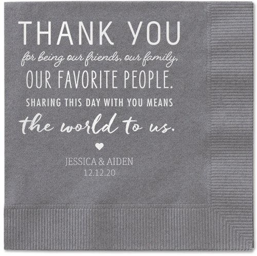 Huge Thanks Napkins, White, Pewter