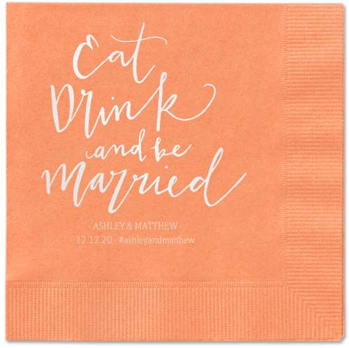 Married Festivity Napkins, White, Coral