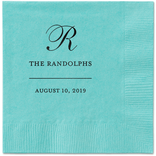 Monogrammed Love Napkins, Black, Aqua, Black