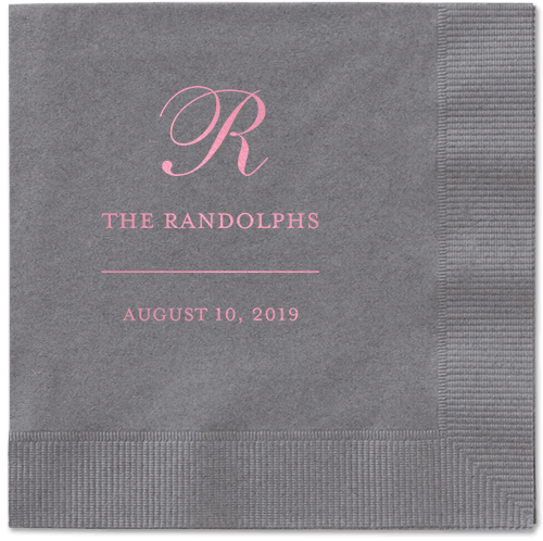 Monogrammed Love Napkins, Pink, Pewter