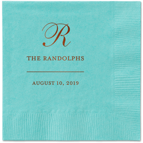 Monogrammed Love Napkins, Brown, Aqua