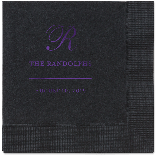 Monogrammed Love Napkins, Purple, Black, Purple