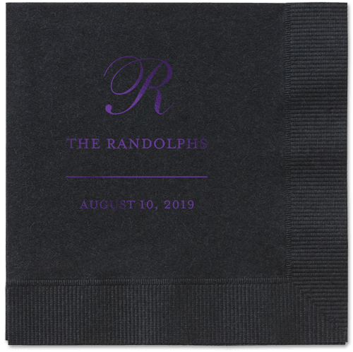 Monogrammed Love Napkins, Purple, Black