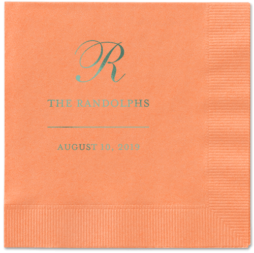 Monogrammed Love Napkins, Green, Coral