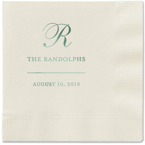 Monogrammed Love Napkins, Green, Ecru