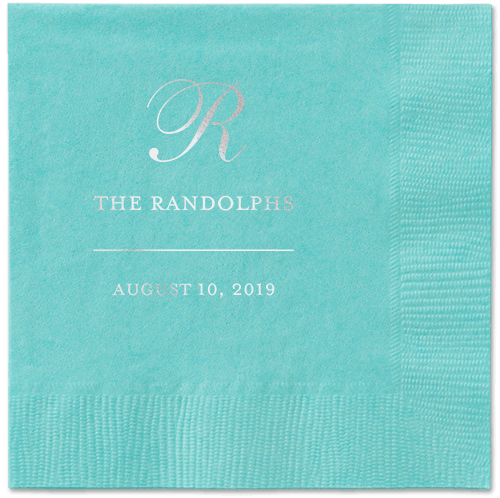 Monogrammed Love Napkins, Grey, Aqua, Silver