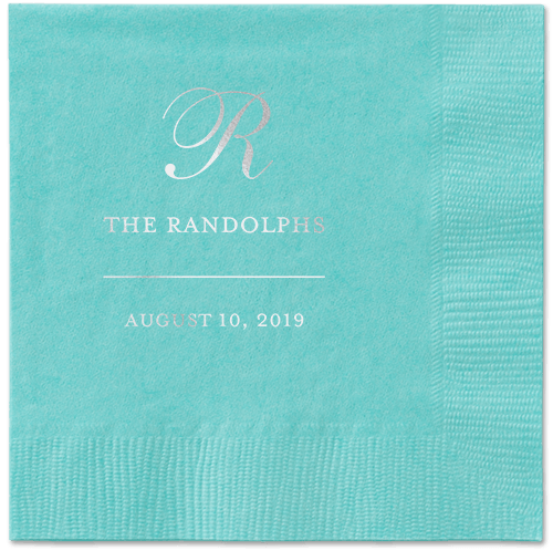 Monogrammed Love Napkins, Grey, Aqua