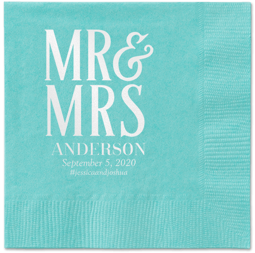 Statement Scroll Napkins, White, Aqua