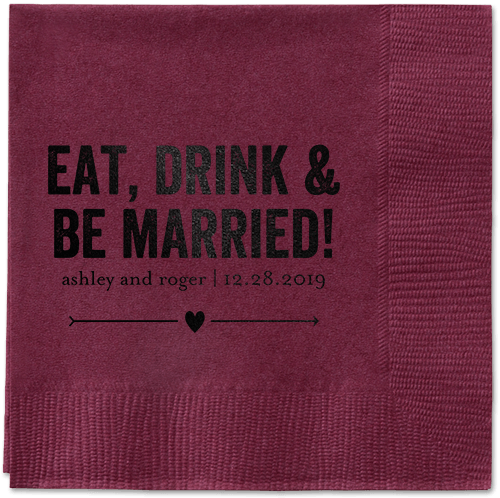 Married Fun Napkins, Black, Berry