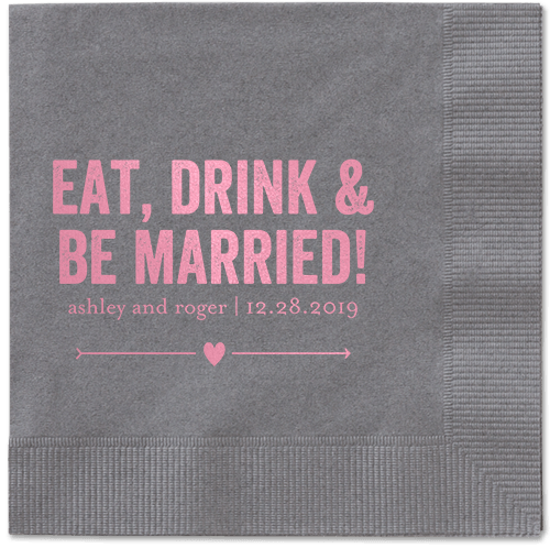 Married Fun Napkins, Pink, Pewter