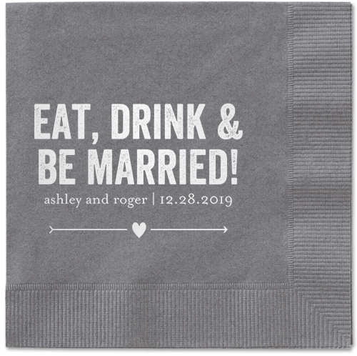 Married Fun Napkins, White, Pewter