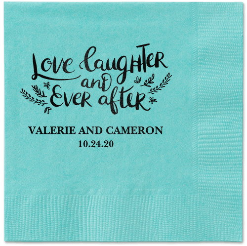 Love And Laughter Forever Napkins, Black, Aqua, Black
