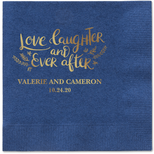 Love And Laughter Forever Napkins, Yellow, Navy, Gold