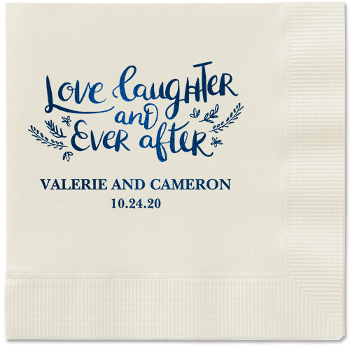 Love And Laughter Forever Napkins, Blue, Ecru