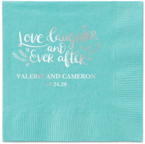 Love And Laughter Forever Napkins, Grey, Aqua, Silver