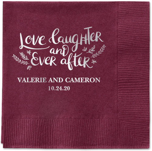 Love And Laughter Forever Napkins, Grey, Berry