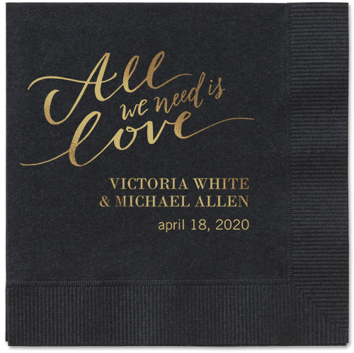 Lovely Scripted Napkins, Yellow, Black, Gold
