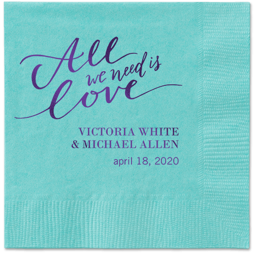 Lovely Scripted Napkins, Purple, Aqua, Purple