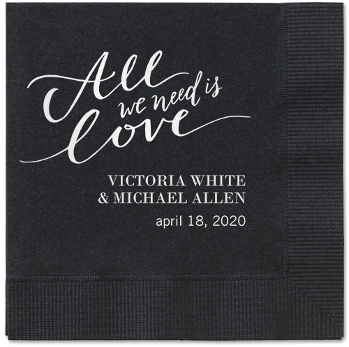 Lovely Scripted Napkins, White, Black, White