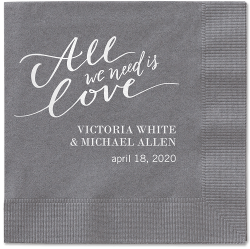 Lovely Scripted Napkins, White, Pewter