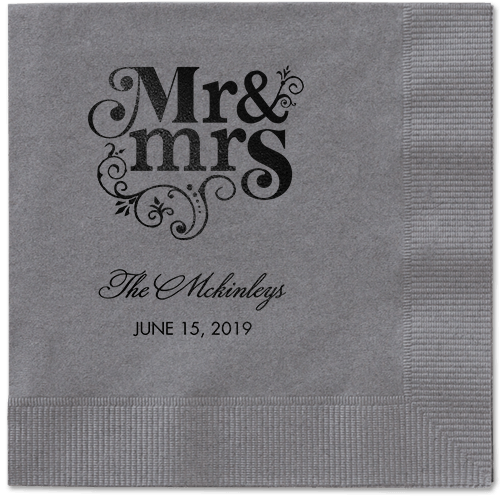 Flourish Title Napkins, Black, Pewter