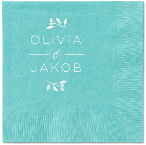 Delicate Blooms Napkin, White, Aqua, White