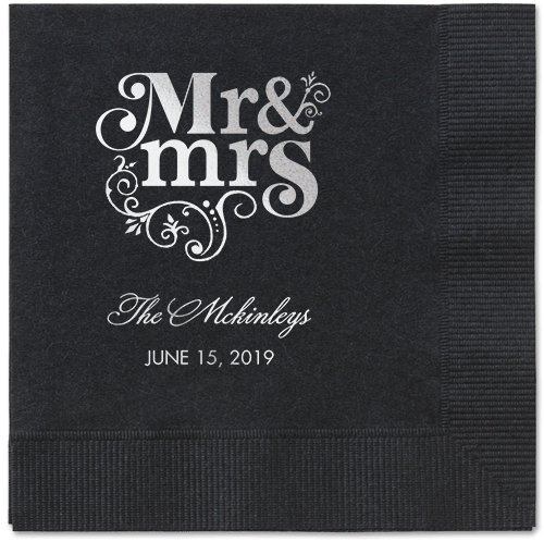 Flourish Title Napkins, Grey, Black, Silver