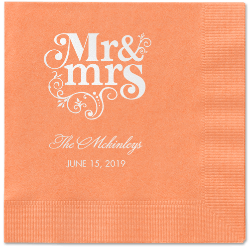Flourish Title Napkins, White, Coral, White