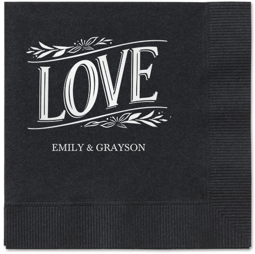Ornamented Petals Napkin, White, Black