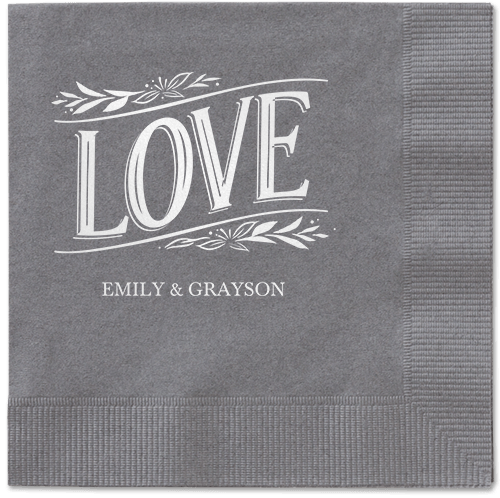 Ornamented Petals Napkin, White, Pewter, white