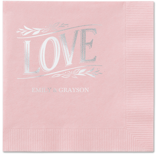 Ornamented Petals Napkin, Grey, Blush, silver