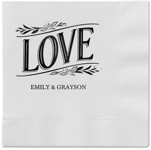 Ornamented Petals Napkin, Black, White, black