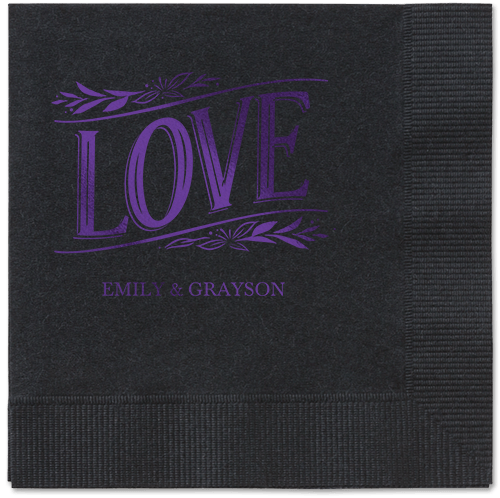 Ornamented Petals Napkin, Purple, Black, purple