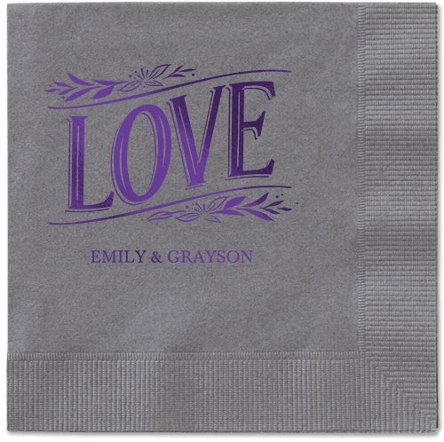 Ornamented Petals Napkin, Purple, Pewter