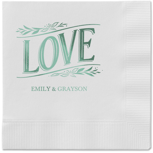 Ornamented Petals Napkin, Green, White, sage
