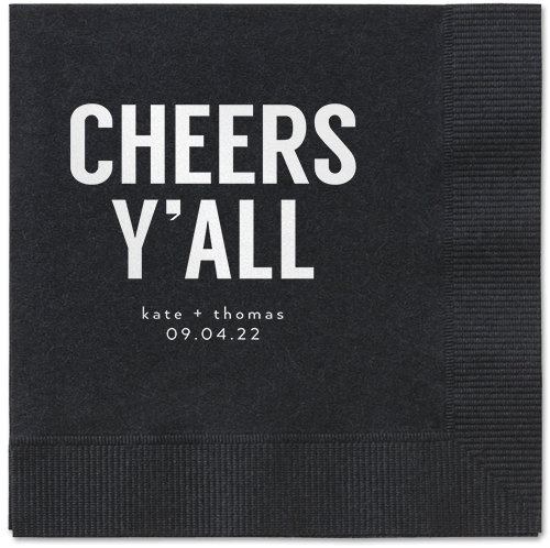 Cheers Yall Napkin, White, Black, white
