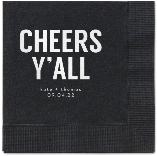 Cheers Yall Napkin, White, Black