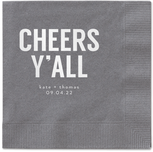 Cheers Yall Napkin, White, Pewter