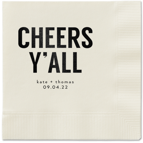 Cheers Yall Napkin, Black, Ecru, black