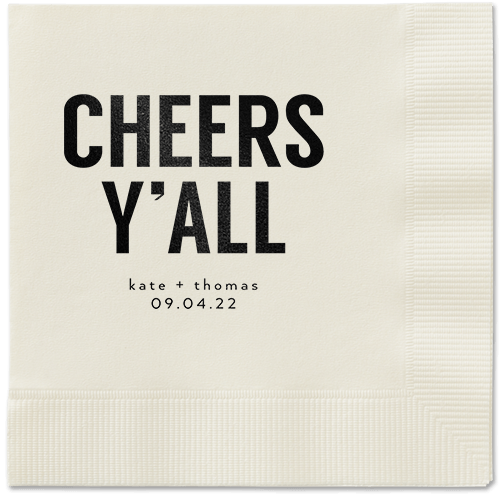 Cheers Yall Napkin, Black, Ecru