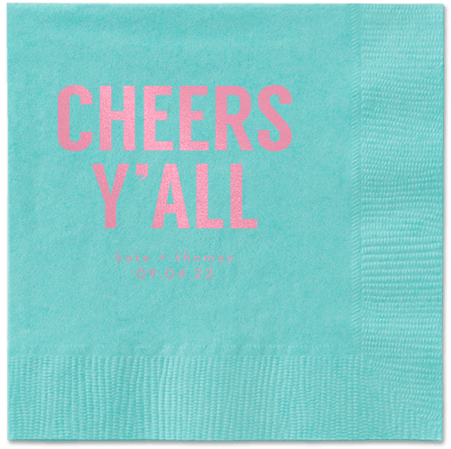 Cheers Yall Napkin, Pink, Aqua, blush