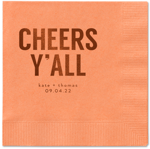 Cheers Yall Napkin, Brown, Coral, mocha