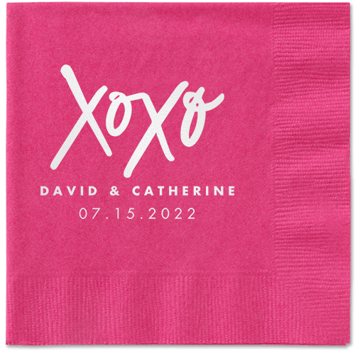 Embrace and Kiss Napkin, White, Magenta