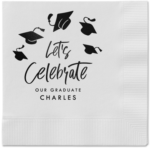 Cap Confetti Napkin, Black, White, black