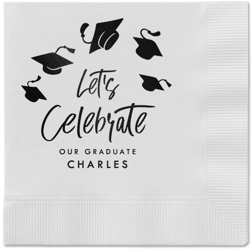 Cap Confetti Napkin, Black, White