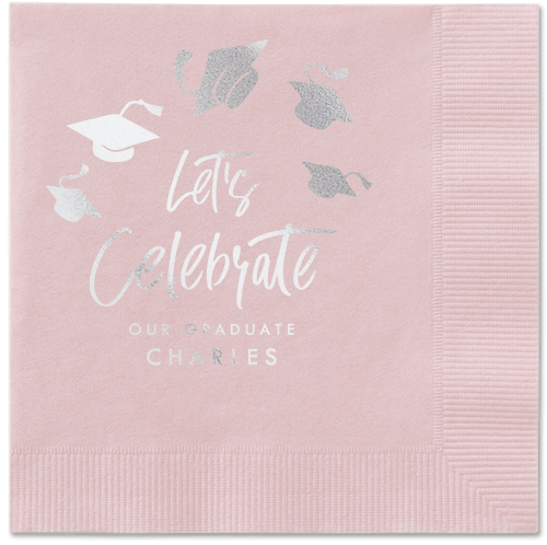 Cap Confetti Napkin, Grey, Blush, silver