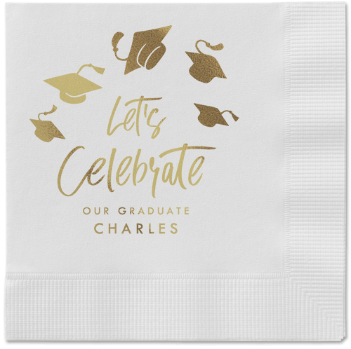 Cap Confetti Napkin, Yellow, White, gold