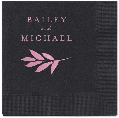 Pressed Leaves Napkin, Pink, Black, blush