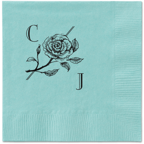 Romantic Rose Napkin, Black, Aqua, black