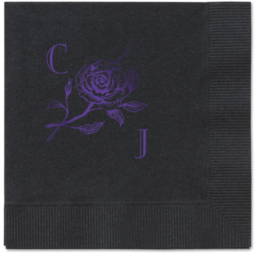 Romantic Rose Napkin, Purple, Black